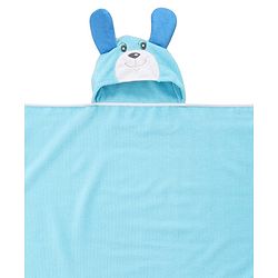 Babyhug Terry Knit Hooded Microfiber Towel With Teddy Face Applique L 74 x B 70 cm - Aqua Blue
