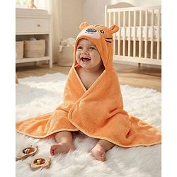 Babyhug Microfiber Hooded Towel With Tiger Print L 76 x B 69 cm - Orange