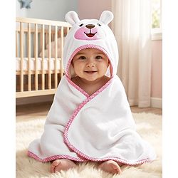 Babyhug Terry Knit Microfiber Hooded Towel with Bunny Embroidery & Applique L 75 x B 70 cm - White
