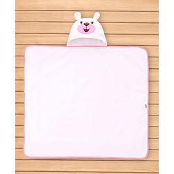 Babyhug Terry Knit Microfiber Hooded Towel with Bunny Embroidery & Applique L 75 x B 70 cm - White