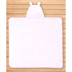 Babyhug Terry Knit Microfiber Hooded Towel with Bunny Embroidery & Applique L 75 x B 70 cm - White