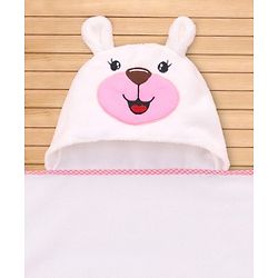 Babyhug Terry Knit Microfiber Hooded Towel with Bunny Embroidery & Applique L 75 x B 70 cm - White