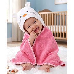 Babyhug Terry Knit Microfiber Hooded Towel with Bunny Embroidery & Applique L 75 x B 70 cm - Pink
