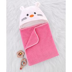 Babyhug Terry Knit Microfiber Hooded Towel with Bunny Embroidery & Applique L 75 x B 70 cm - Pink