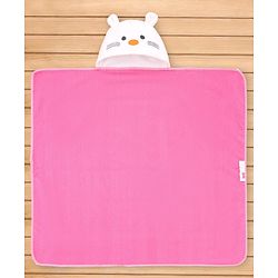 Babyhug Terry Knit Microfiber Hooded Towel with Bunny Embroidery & Applique L 75 x B 70 cm - Pink