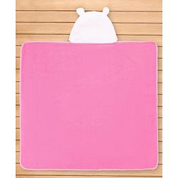 Babyhug Terry Knit Microfiber Hooded Towel with Bunny Embroidery & Applique L 75 x B 70 cm - Pink