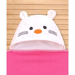 Babyhug Terry Knit Microfiber Hooded Towel with Bunny Embroidery & Applique L 75 x B 70 cm - Pink
