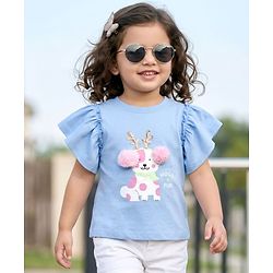 Babyhug 100% Cotton Knit Half Sleeves T-Shirt With Dog Print & Sequin Detailing - Multicolor