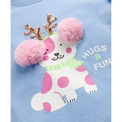 Babyhug 100% Cotton Knit Half Sleeves T-Shirt With Dog Print & Sequin Detailing - Multicolor