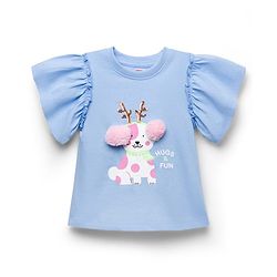 Babyhug 100% Cotton Knit Half Sleeves T-Shirt With Dog Print & Sequin Detailing - Multicolor