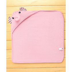 Babyhug Terry Knit Hooded Towel With Elephant Design & Floral Print L 73 x B 73 cm - Pink
