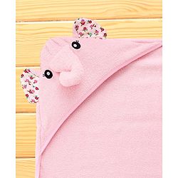 Babyhug Terry Knit Hooded Towel With Elephant Design & Floral Print L 73 x B 73 cm - Pink