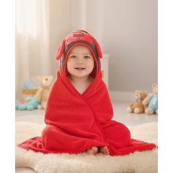 BABYHUG TERRY Knit Hooded Towel With Dog Patch L 71.5 cm x B 70.5 cm - Red