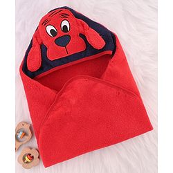 BABYHUG TERRY Knit Hooded Towel With Dog Patch L 71.5 cm x B 70.5 cm - Red