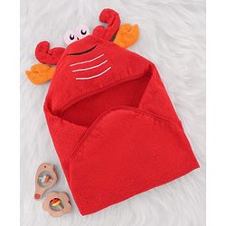 Babyhug Terry Knit Hooded Towel With Crab Design L 71.5 cm X B 68.5 cm -  Red