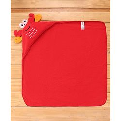 Babyhug Terry Knit Hooded Towel With Crab Design L 71.5 cm X B 68.5 cm -  Red
