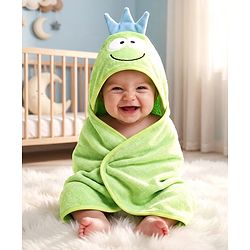 Babyhug Terry Knit Hooded Towel With Frog Design L 73 x B 73 cm - Lime Green