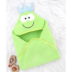 Babyhug Terry Knit Hooded Towel With Frog Design L 73 x B 73 cm - Lime Green