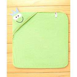 Babyhug Terry Knit Hooded Towel With Frog Design L 73 x B 73 cm - Lime Green