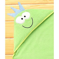 Babyhug Terry Knit Hooded Towel With Frog Design L 73 x B 73 cm - Lime Green