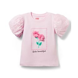 Babyhug Cotton Knit Half Sleeves T-Shirt With Floral Applique - Pink