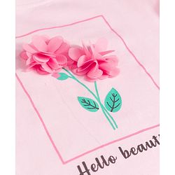 Babyhug Cotton Knit Half Sleeves T-Shirt With Floral Applique - Pink
