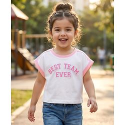 Babyhug Cotton Knit Half Sleeves  Oversized T-Shirt With Best Team Ever Print - White