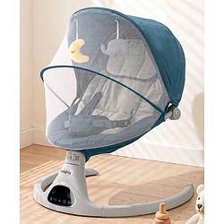 Babyhug Electric Rocker with Mosquito Net - Blue| Baby Swing Cradle with Remote| 6 Speed Levels| Safety Harness| Built-in Music with Volume Control| Off Timer| Silent Operation| Remote Control