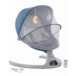 Babyhug Electric Rocker with Mosquito Net - Blue| Baby Swing Cradle with Remote| 6 Speed Levels| Safety Harness| Built-in Music with Volume Control| Off Timer| Silent Operation| Remote Control