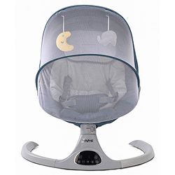 Babyhug Electric Rocker with Mosquito Net - Blue| Baby Swing Cradle with Remote| 6 Speed Levels| Safety Harness| Built-in Music with Volume Control| Off Timer| Silent Operation| Remote Control