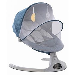 Babyhug Electric Rocker with Mosquito Net - Blue| Baby Swing Cradle with Remote| 6 Speed Levels| Safety Harness| Built-in Music with Volume Control| Off Timer| Silent Operation| Remote Control