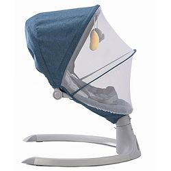 Babyhug Electric Rocker with Mosquito Net - Blue| Baby Swing Cradle with Remote| 6 Speed Levels| Safety Harness| Built-in Music with Volume Control| Off Timer| Silent Operation| Remote Control