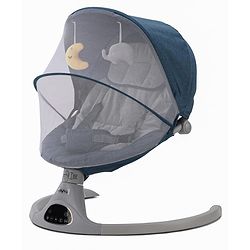 Babyhug Electric Rocker with Mosquito Net - Blue| Baby Swing Cradle with Remote| 6 Speed Levels| Safety Harness| Built-in Music with Volume Control| Off Timer| Silent Operation| Remote Control