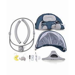 Babyhug Electric Rocker with Mosquito Net - Blue| Baby Swing Cradle with Remote| 6 Speed Levels| Safety Harness| Built-in Music with Volume Control| Off Timer| Silent Operation| Remote Control