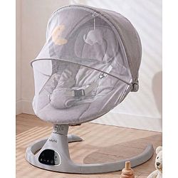 Babyhug Electric Rocker with Mosquito Net - Blue| Baby Swing Cradle with Remote| 6 Speed Levels| Safety Harness| Built-in Music with Volume Control| Off Timer| Silent Operation| Remote Control