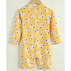 Babyhug Raglan Half Sleeves Animal Printed Legged Swimsuit - Yellow