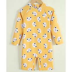 Babyhug Raglan Half Sleeves Animal Printed Legged Swimsuit - Yellow