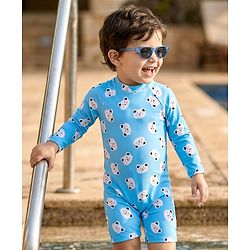 Babyhug Raglan Half Sleeves Animal Printed Legged Swimsuit - Yellow