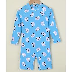 Babyhug Raglan Half Sleeves Animal Printed Legged Swimsuit - Yellow