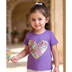 Babyhug Cotton Knit Half Sleeves T-Shirt With Sequin Detailing - Multicolor