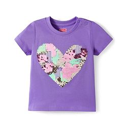 Babyhug Cotton Knit Half Sleeves T-Shirt With Sequin Detailing - Multicolor