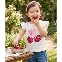 Babyhug Cotton Knit Half Sleeves T-Shirt With Sequin Detailing & Bow Applique - Multicolor