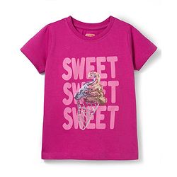 Babyhug Cotton Knit Half Sleeves T-Shirt With Ice Cream Sequins Detailing - Pink
