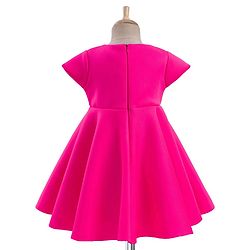 Babyhug Woven Sleeveless Scuba Fabric with Cotton Lining Party Dress with Corsage Detailing - Neon Pink