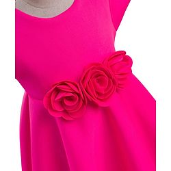 Babyhug Woven Sleeveless Scuba Fabric with Cotton Lining Party Dress with Corsage Detailing - Neon Pink