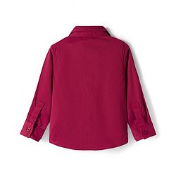 Babyhug Knit Half Sleeves Solid Party Shirt & Trouser Set With Bow Suspender & Cap - Maroon