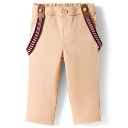 Babyhug Knit Half Sleeves Solid Party Shirt & Trouser Set With Bow Suspender & Cap - Maroon