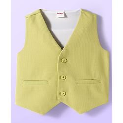 Babyhug Cotton Blend Woven Full Sleeves Solid 3 Piece Party Suit With Bow - Light Green & White