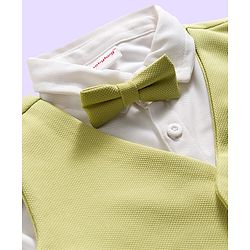 Babyhug Cotton Blend Woven Full Sleeves Solid 3 Piece Party Suit With Bow - Light Green & White