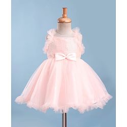Babyhug Woven Sleeveless 5 Layer Party Dress with Sequin Detailing - Peach